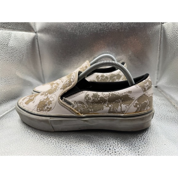 Size 8.5 Vans Off The Wall Classic‎ Cream Womens Leather Slip On Casual Shoes - Picture 4 of 9